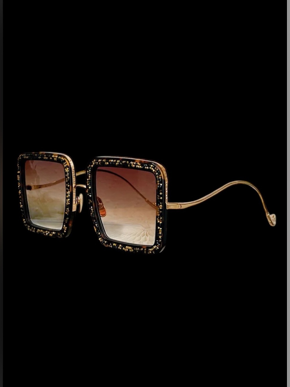vintage 70”s style Oversized Square crystal Frame Sunglasses